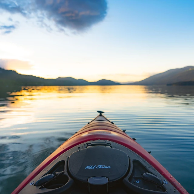 Beautiful Sunrise in horizon of Old Town Loon kayak