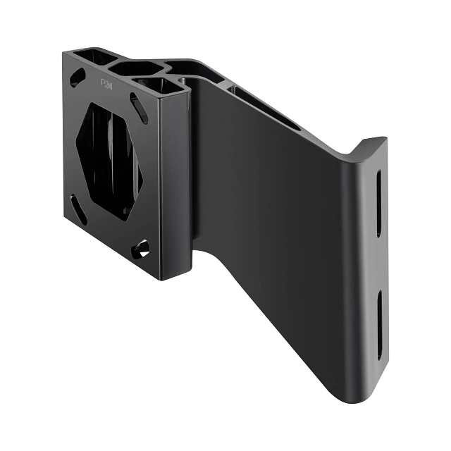 Angled view of black, 4" port jack plate for Raptor shallow water anchor