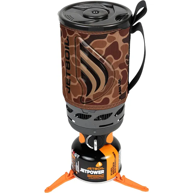 Top down view of Fully Assembled Jetboil Flash 1.0L Fast Boil System in the color Duck Camo