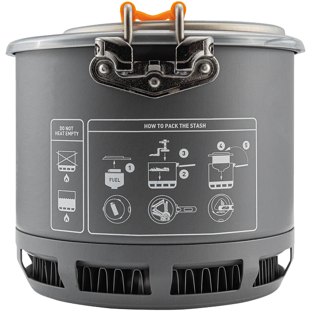 Back of Jetboil Stash with cooking and storage instructions