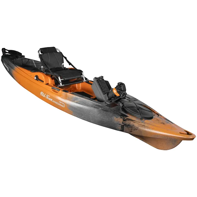 Angled view of the Old Town Sportsman BigWater PDL 132 fishing kayak with PDL prop up