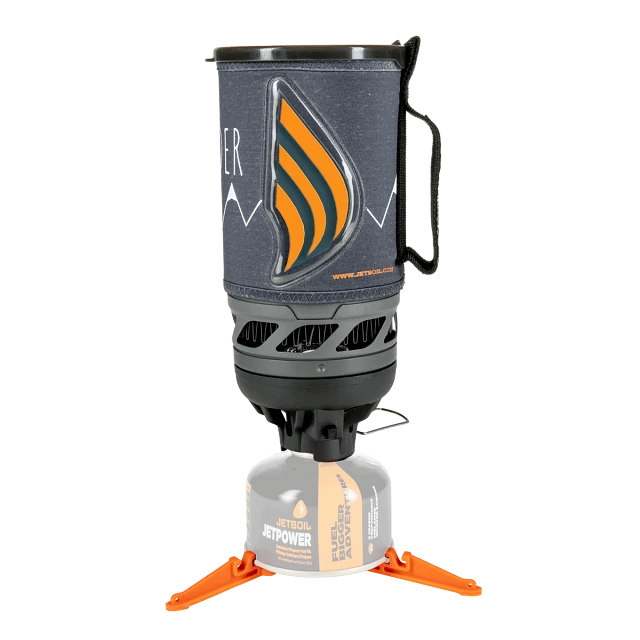 Assembled Jetboil Flash Cooking system in Wilderness with hot heat indicator