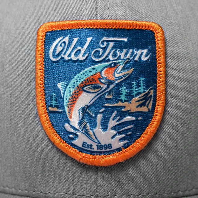 Old Town Salmon Trucker Hat - Emblem Closeup