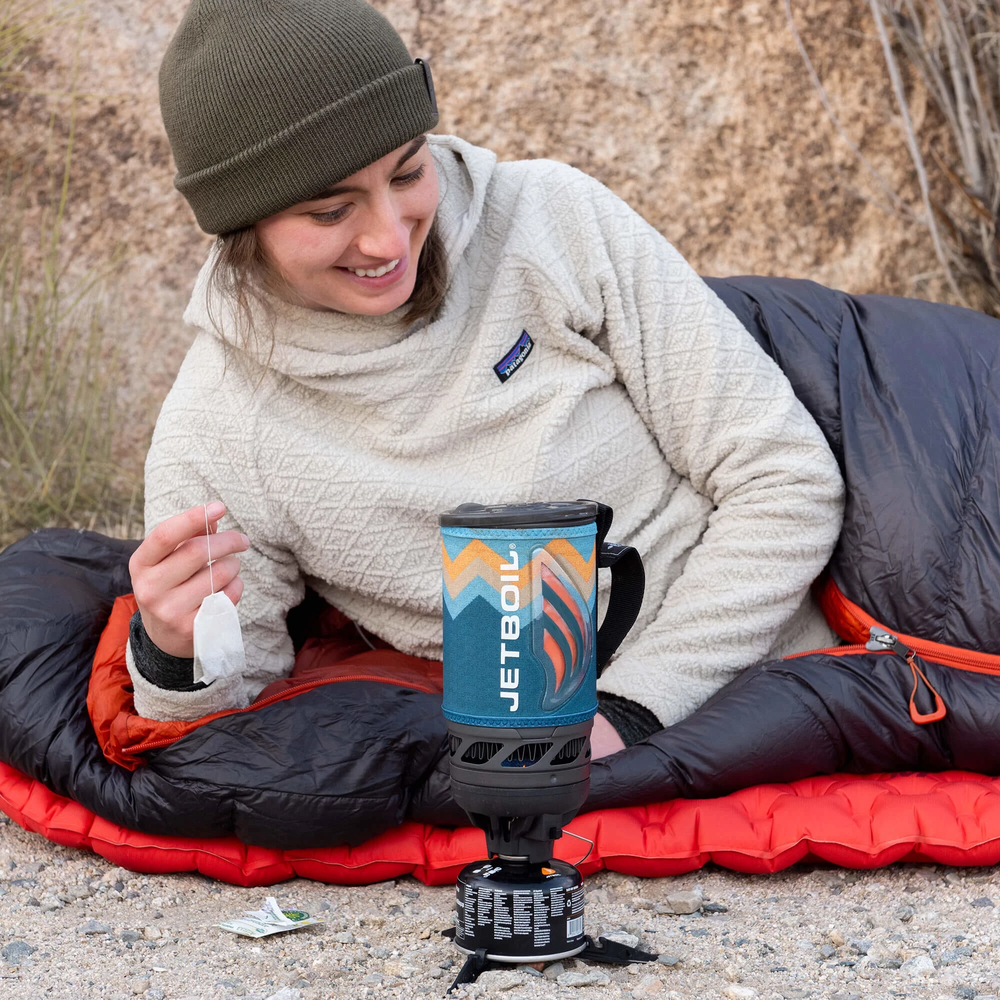Ready to make tea in the Jetboil Flash Cooking System - Mountain Stripes