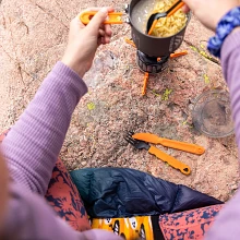 Stirring a meal in Jetboil Cooking System with TrailWare utensil set