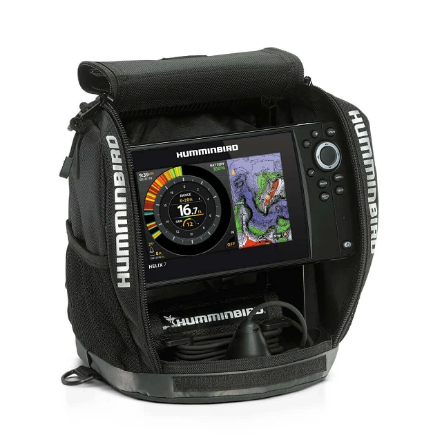 ICE HELIX 7 CHIRP GPS G3N All-Season with split view of flasher and GPS