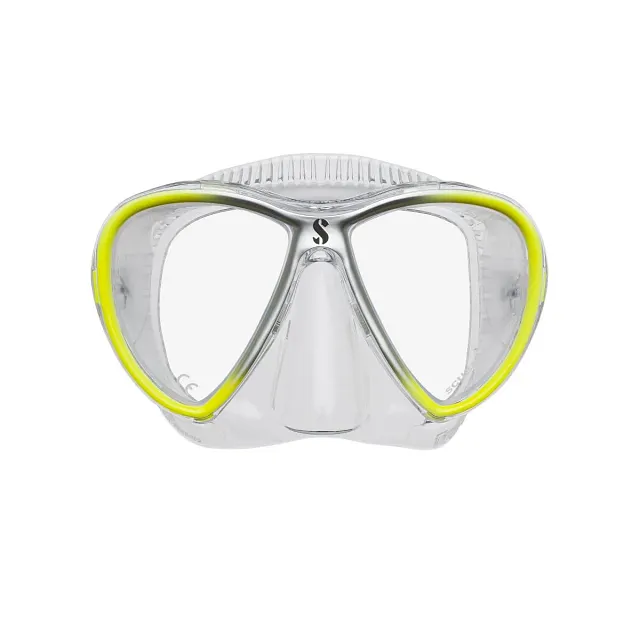 Synergy Twin Trufit Dive Mask, Clear/Yellow/Silver - Front View