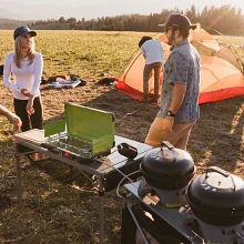 Camp kitchen set-up with the Gonzo Grills and Spire Stove