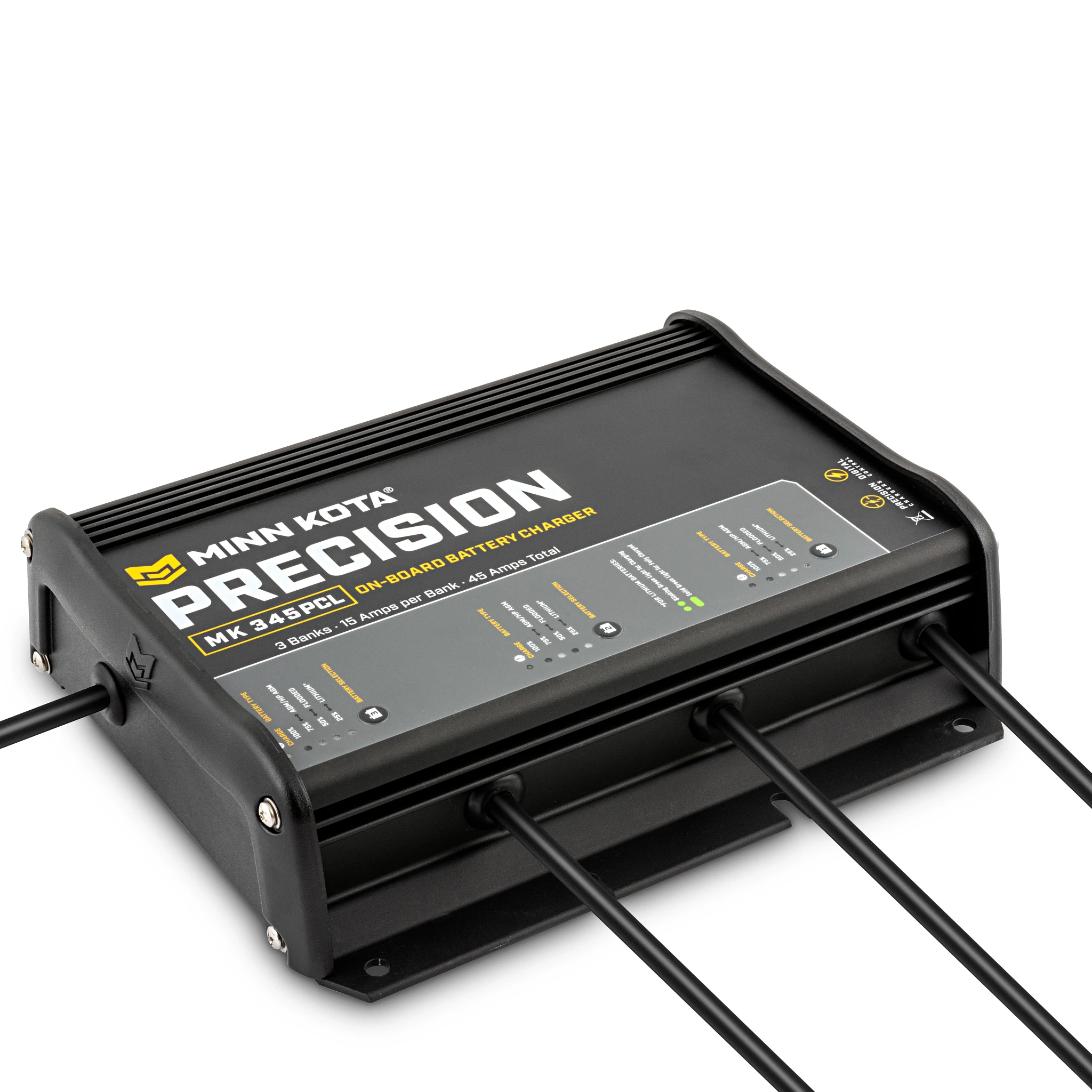 Precision On-Board 3 bank x 15 amp Battery Charger shown at angle