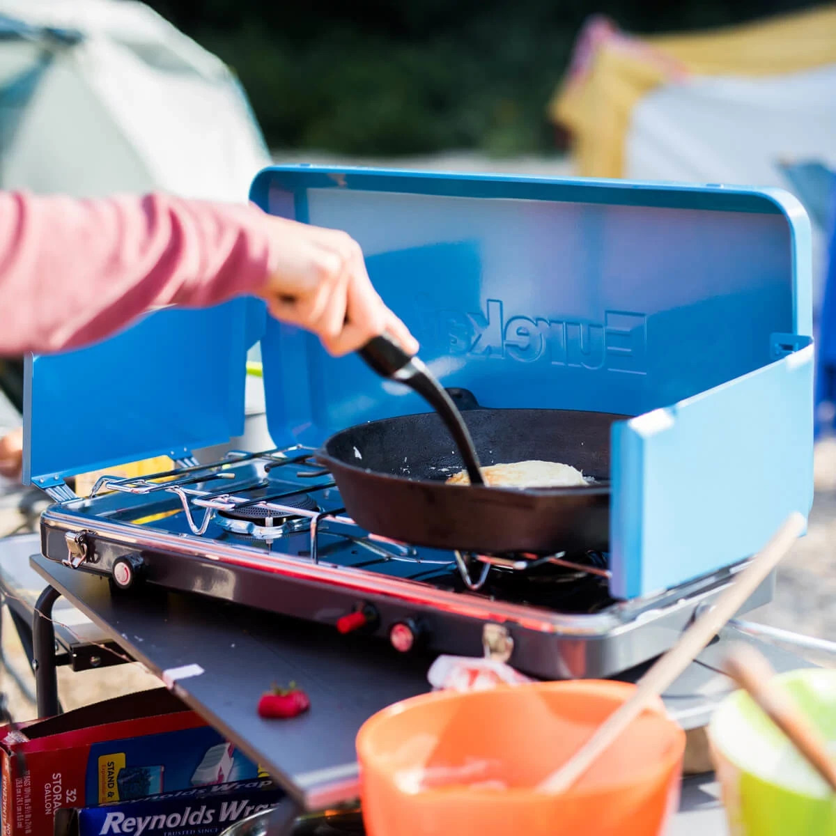 Cooking pancakes on Ignite Plus Camp Stove