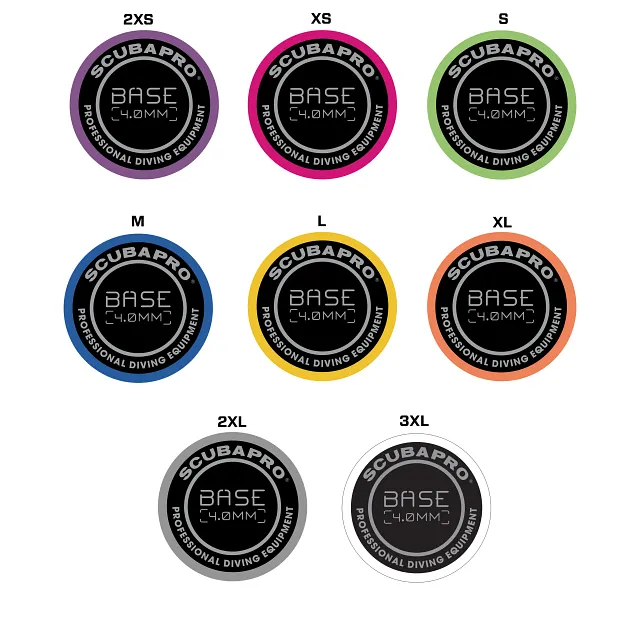 Botte de base, 4 mm – Couleurs par taille : 2X-Petit = Violet, X-Petit = Rose, Petit = Vert, Moyen = Bleu, Grand = Jaune, X-Grand = Orange, 2X-Grand = Gris, 3X-Grand = Blanc