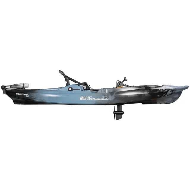 Side view of the Old Town Sportsman BigWater PDL 132 fishing kayak with PDL prop down