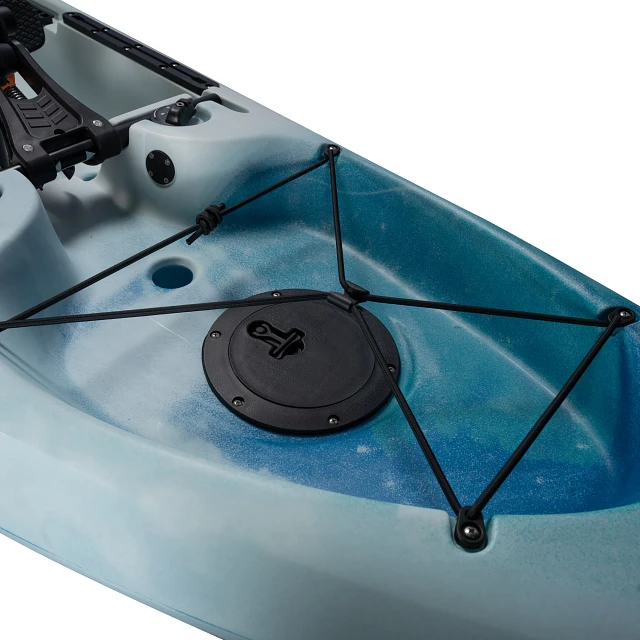 Secured bungees and hatch seal in bow on the Old Town Ocean Kayak Malibu PDL Kayak