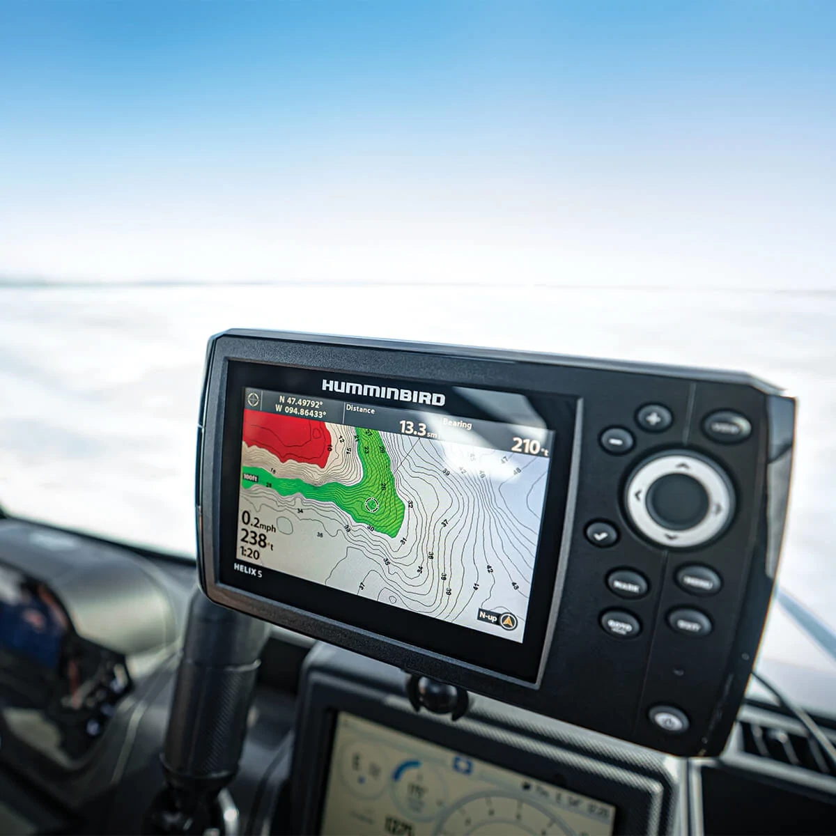 ICE HELIX 5 with a map on screen being used for navigation while mounted to the dash of an ATV