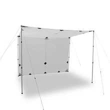 Trail Fly 14 pitch configuration option for wind protection and shade. Poles sold separately.