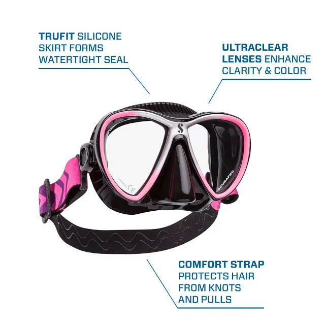 Synergy Twin Trufit Dive Mask, Black/Pink/Silver