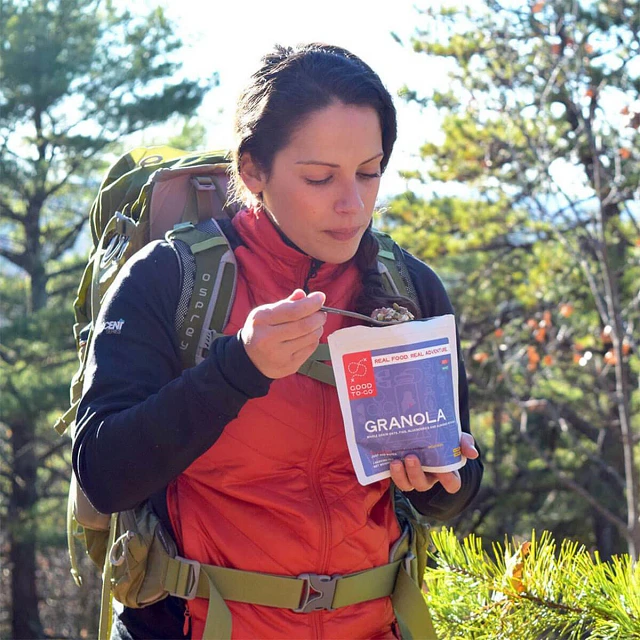 Hiker eating Good To-Go Granola