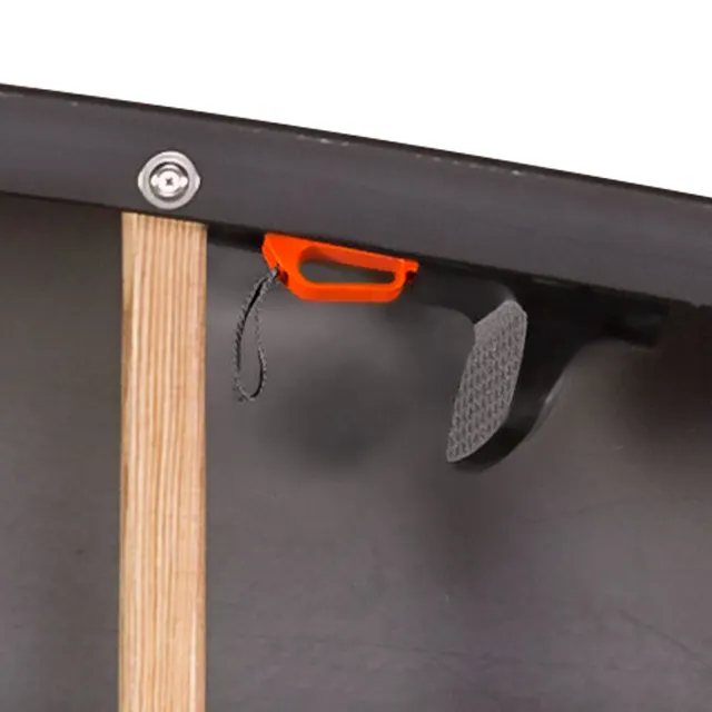 Adjustable track foot brace system on Old Town Next Canoe