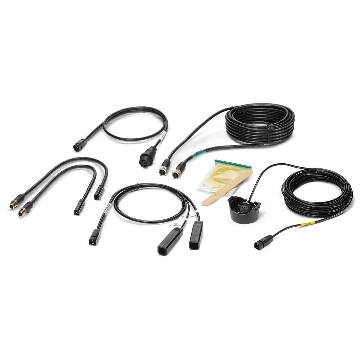 Transducer, epoxy, ethernet cables, adapters, and splitter cables
