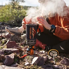 Boiling water steam coming out of fully heated Jetboil Flash 1.0L Java Cooking System Stove