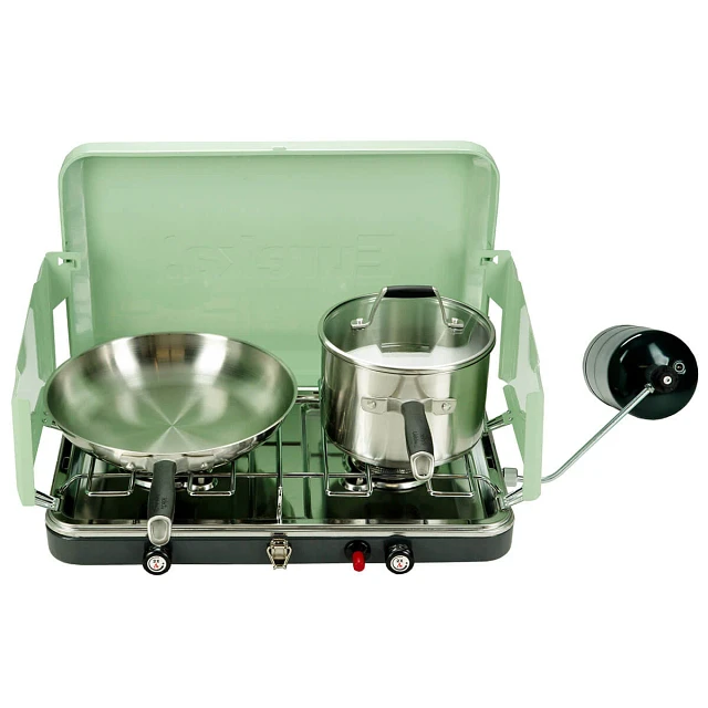 Ignite Camp Stove with a pot and pan
