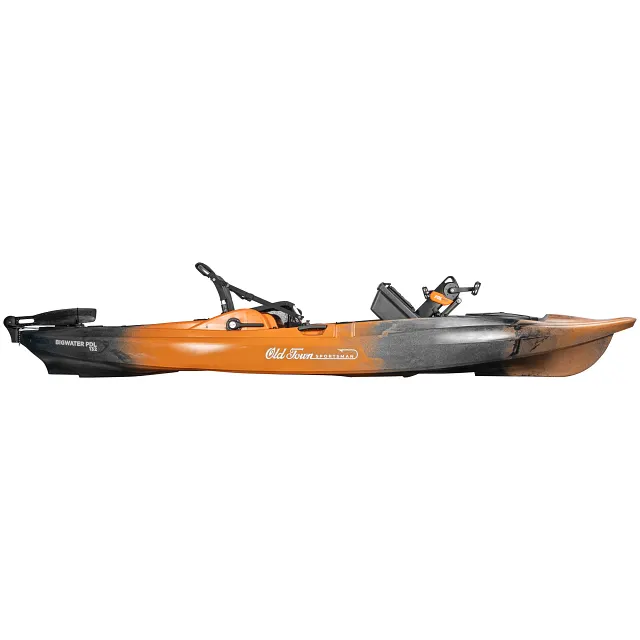 Side view of the Old Town Sportsman BigWater PDL 132 fishing kayak with PDL prop up