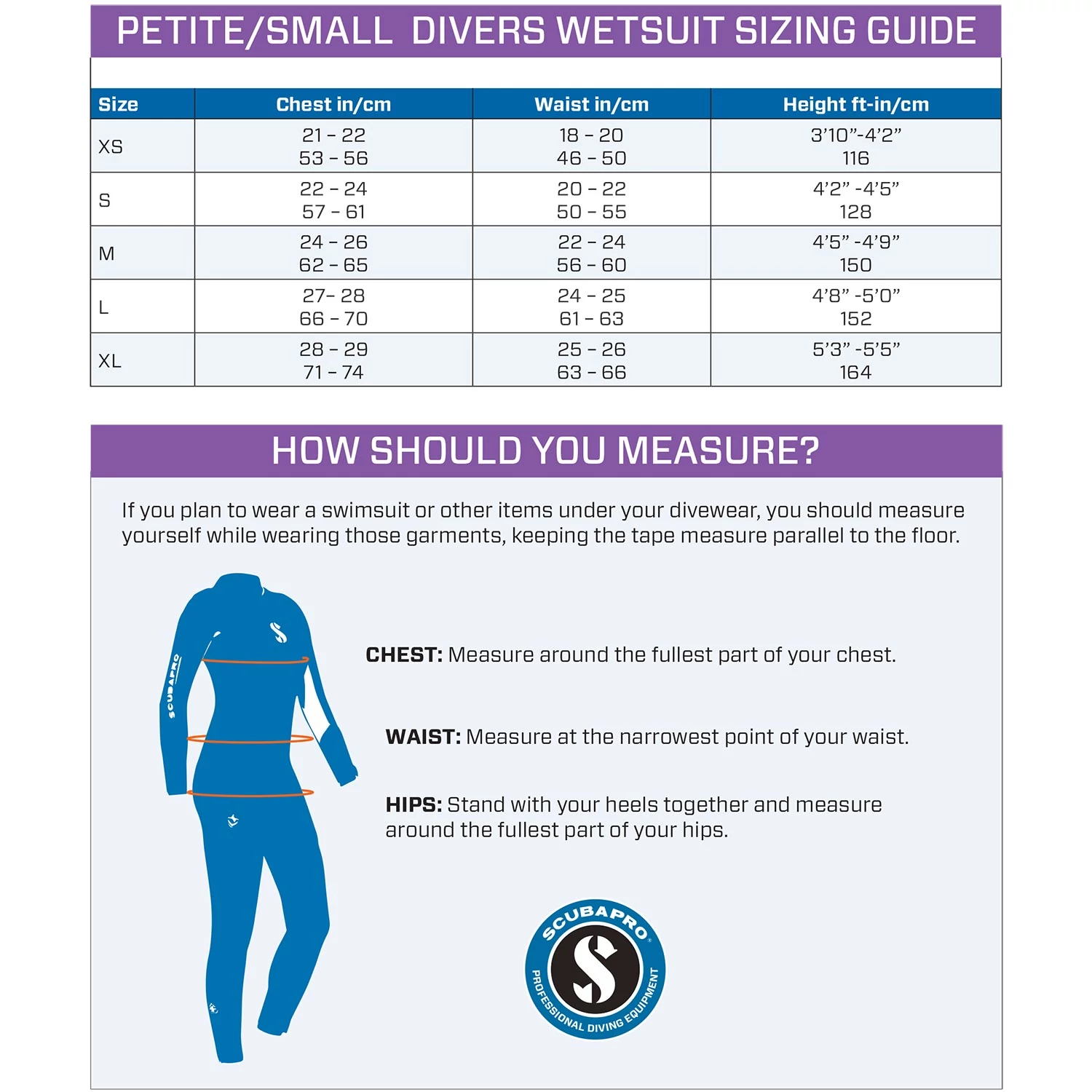 Scubapro wetsuit size store chart imperial