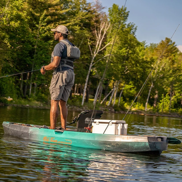 Stand up fishing in the Old Town Sportsman 106 fishing kayak