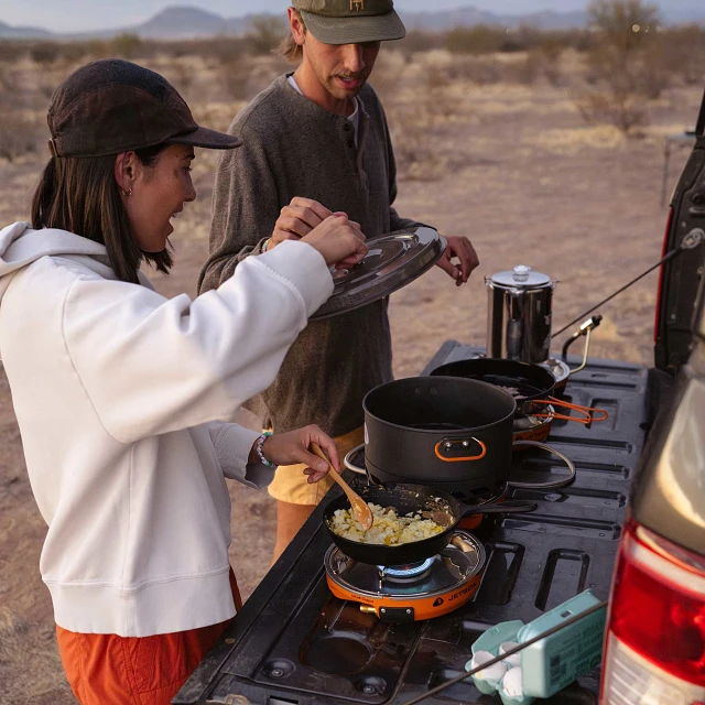 Cooking a meal in the Jetboil Genesis 4 Burner Stove Bundle