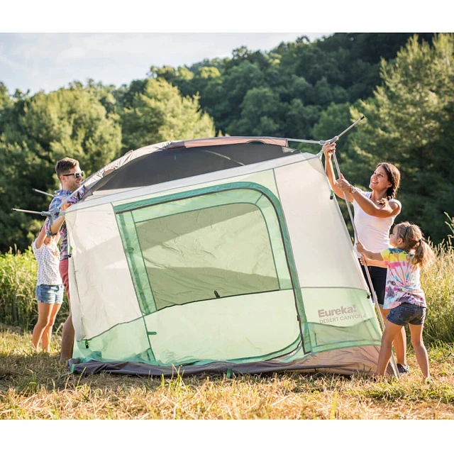 Family setting up the Desert Canyon 4 Person Tent