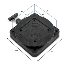 Composite, black swivel base top view with measurements
