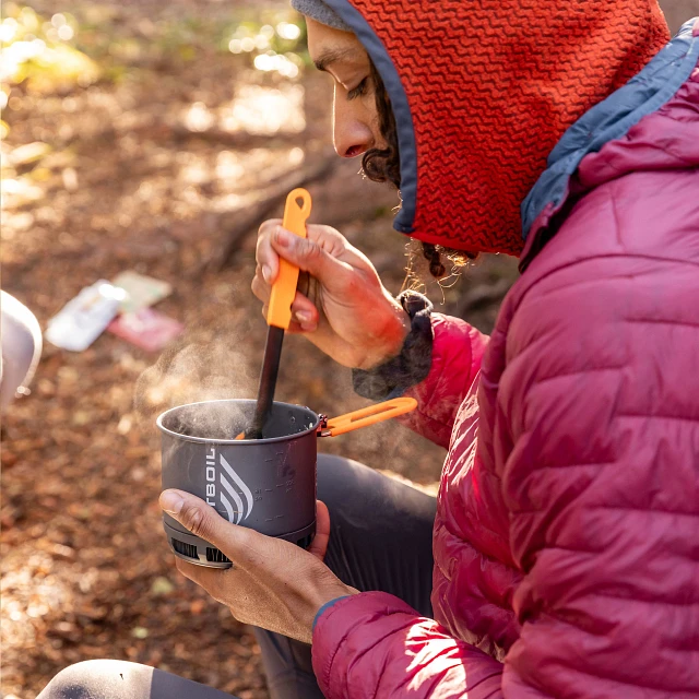 Eating a meal with Jetboil TrailWare utensil set from Jetboil Stash cooking system