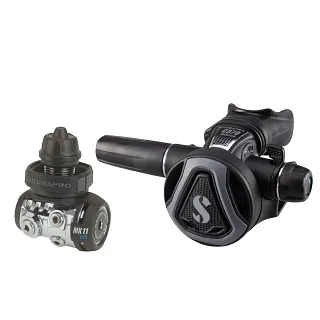 MK11 EVO DIN 300 first stage and C370 second stage dive regulator set in black and graphite.