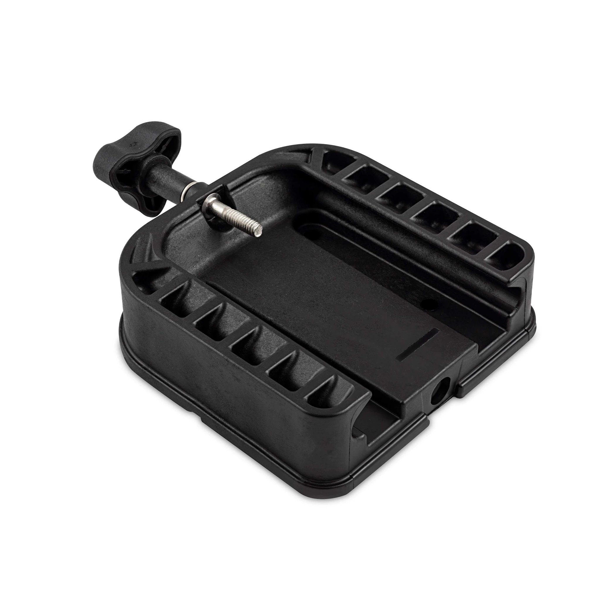Black composite mounting base with adjustable tension knob
