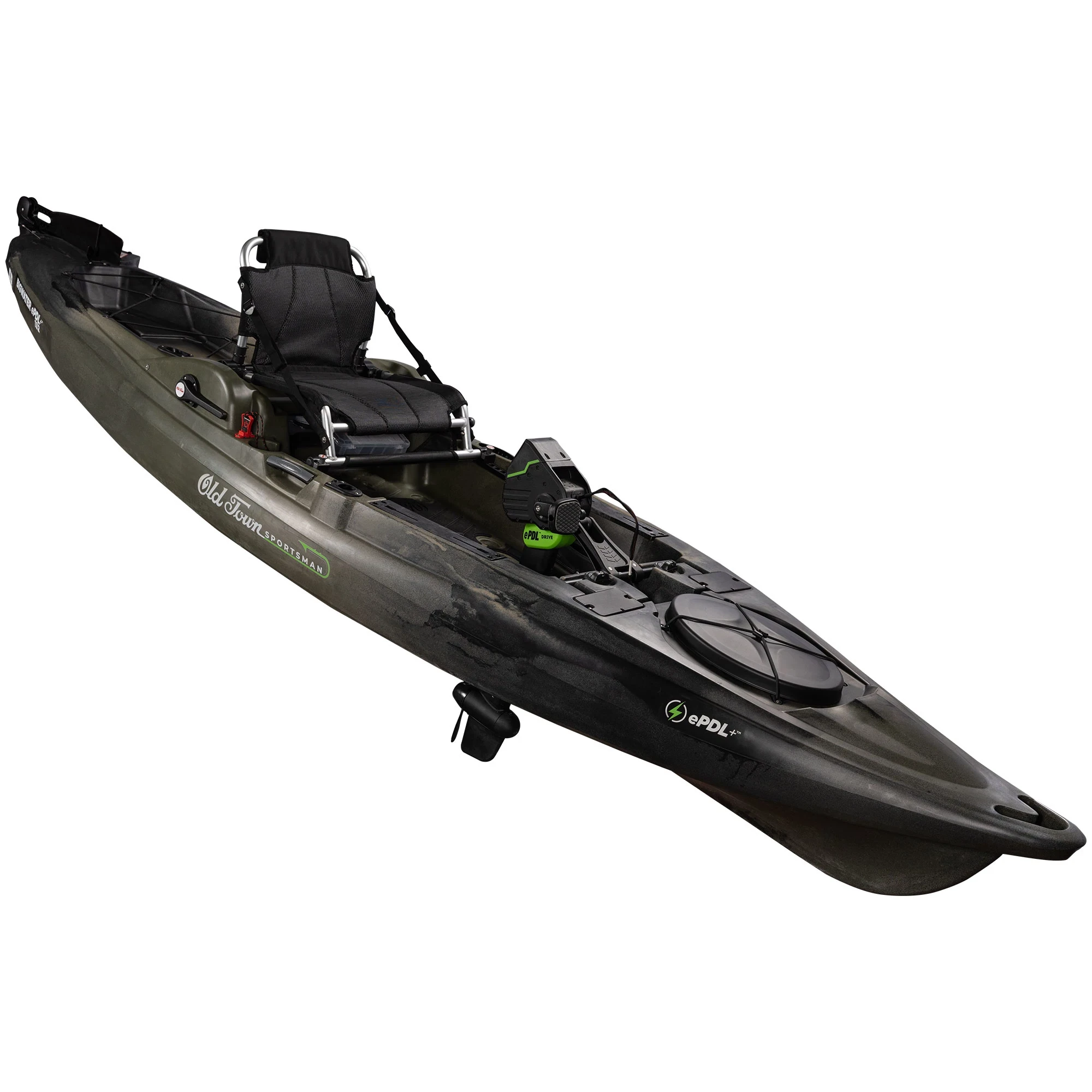Angled View with Prop Down on Sportsman BigWater ePDL+ 132 - Marsh Camo