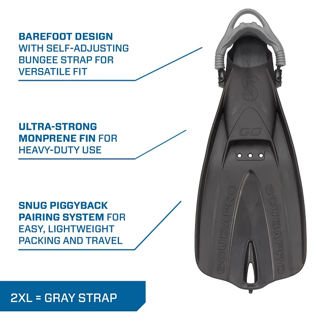 GO Travel Fin, Black w/Grey Strap, 2XL
