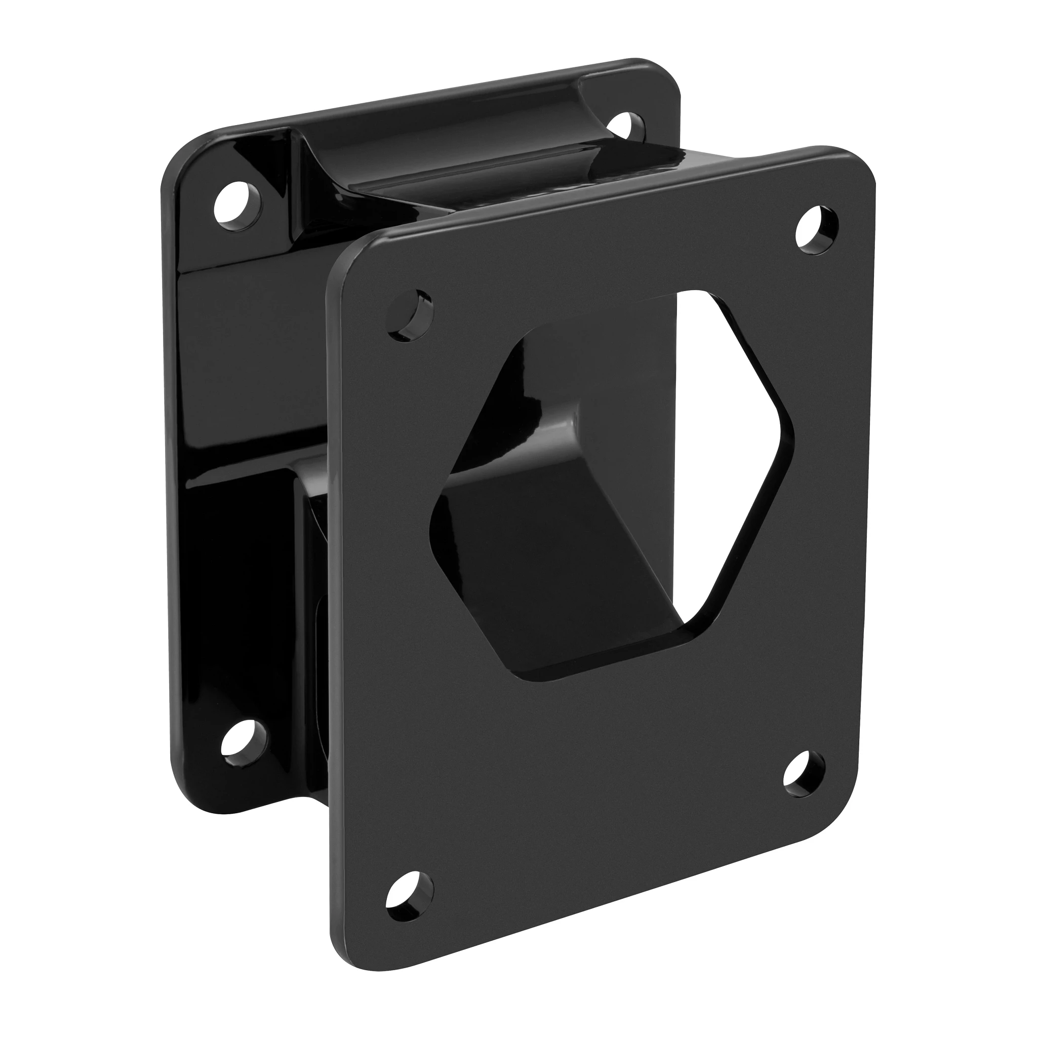 Angled view of black, setback bracket for Raptor shallow water anchor