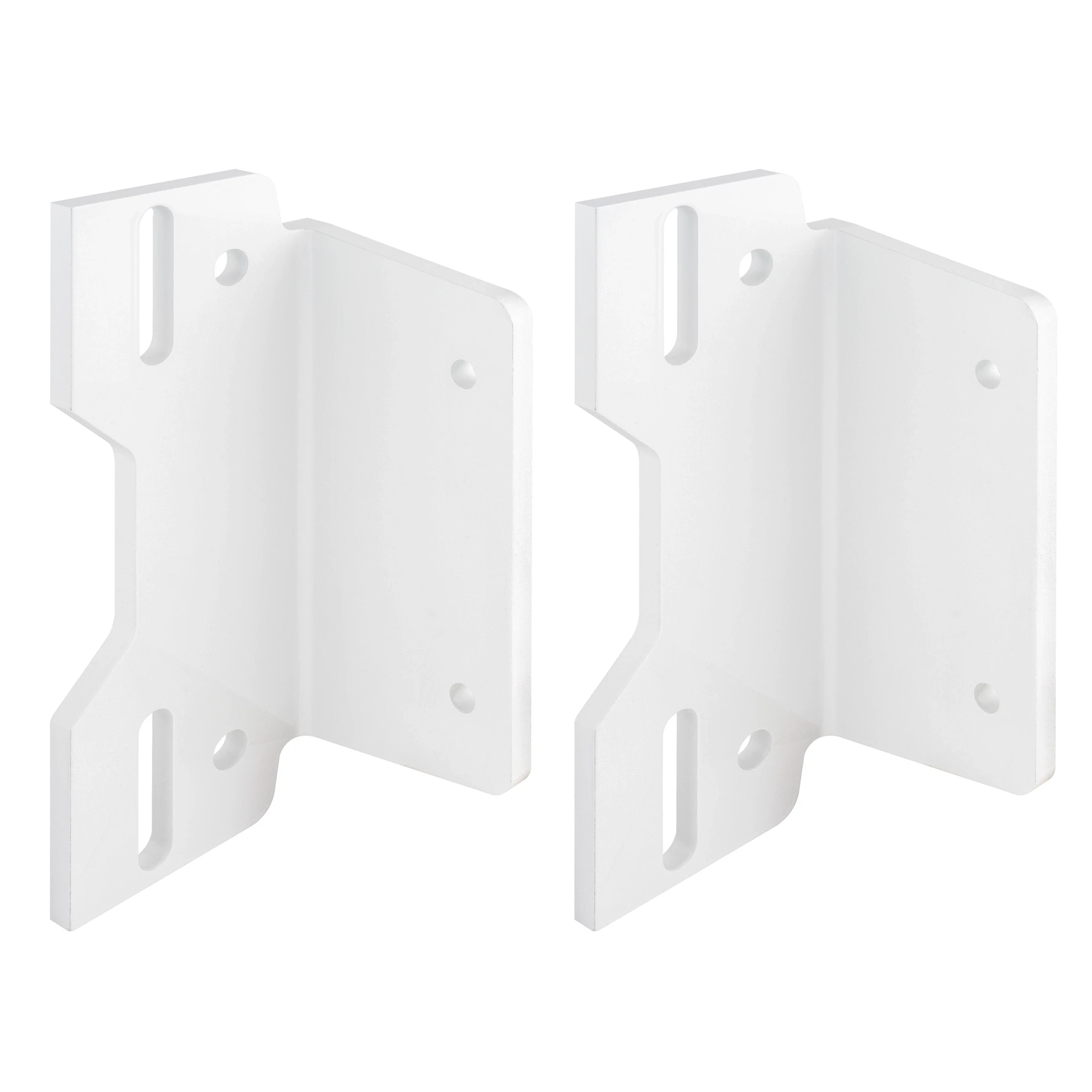 Angled view of white, 2-piece sandwich bracket for Raptor shallow water anchor