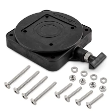 Composite, black swivel base with eight screws, four nuts, and four washers
