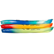 Side view of stacked Malibu 11.5 kayaks 