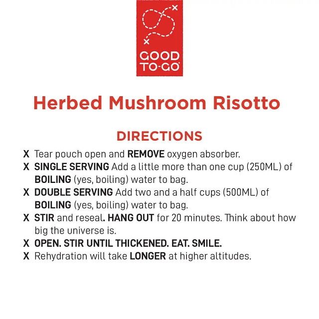 Good To-Go Herbed Mushroom Risotto Directions