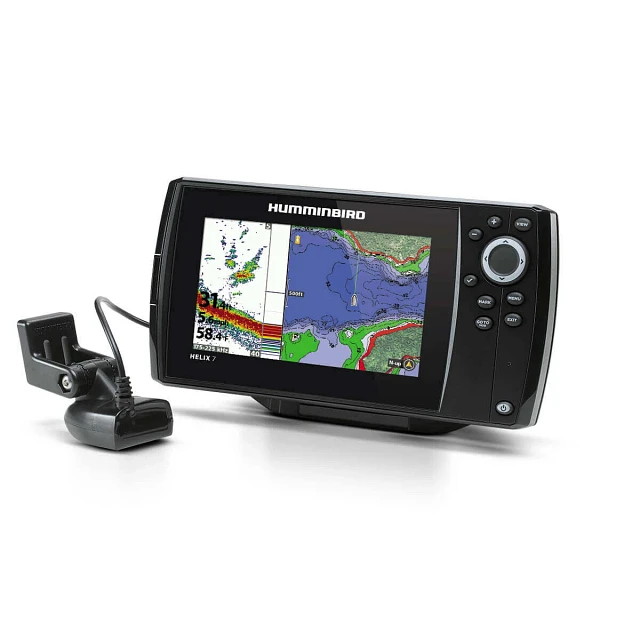 ICE HELIX 7 CHIRP GPS G3N All-Season out of case connected to boat transducer