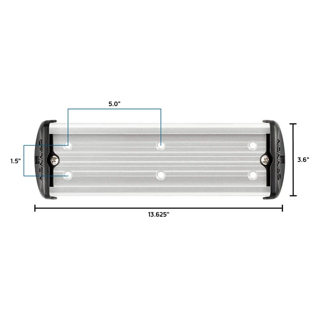 12-inch aluminum mounting track overhead view with measurements