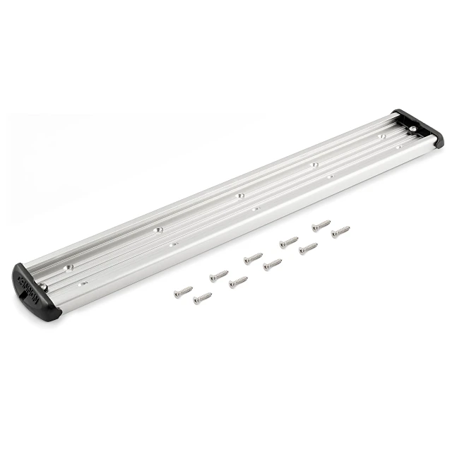 24-inch aluminum mounting track with ten Phillips head screws for mounting