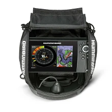 ICE HELIX 7 CHIRP GPS G3 top view with transducer tucked in case