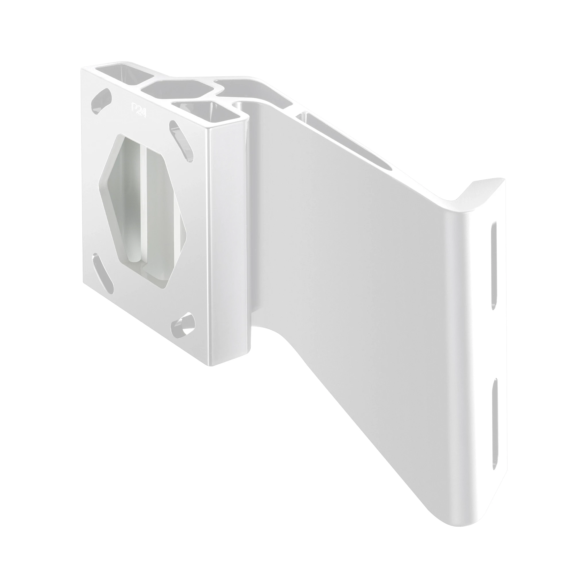 Angled view of white, 4" port jack plate for Raptor shallow water anchor