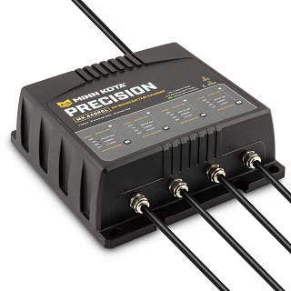 Precision On-Board 4  bank x 10  amp Battery Charger shown at angle