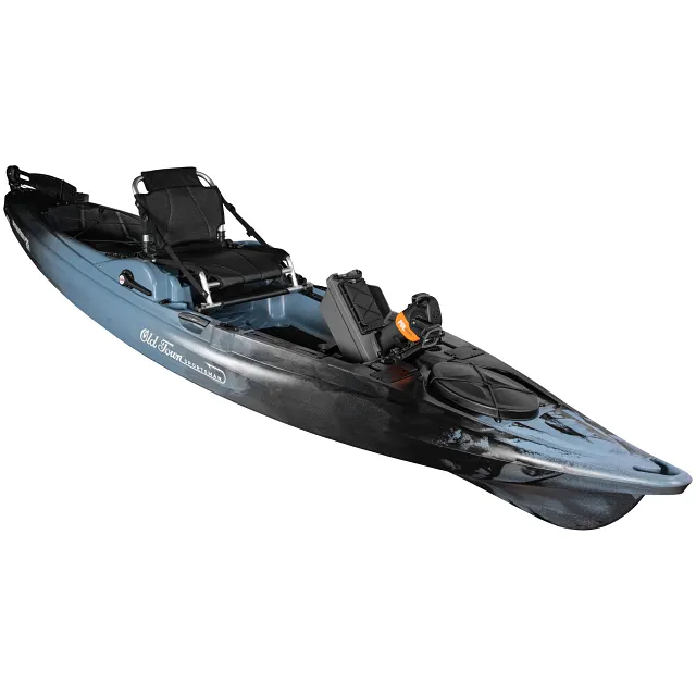 Angled view of the Old Town Sportsman BigWater PDL 132 fishing kayak with PDL prop up