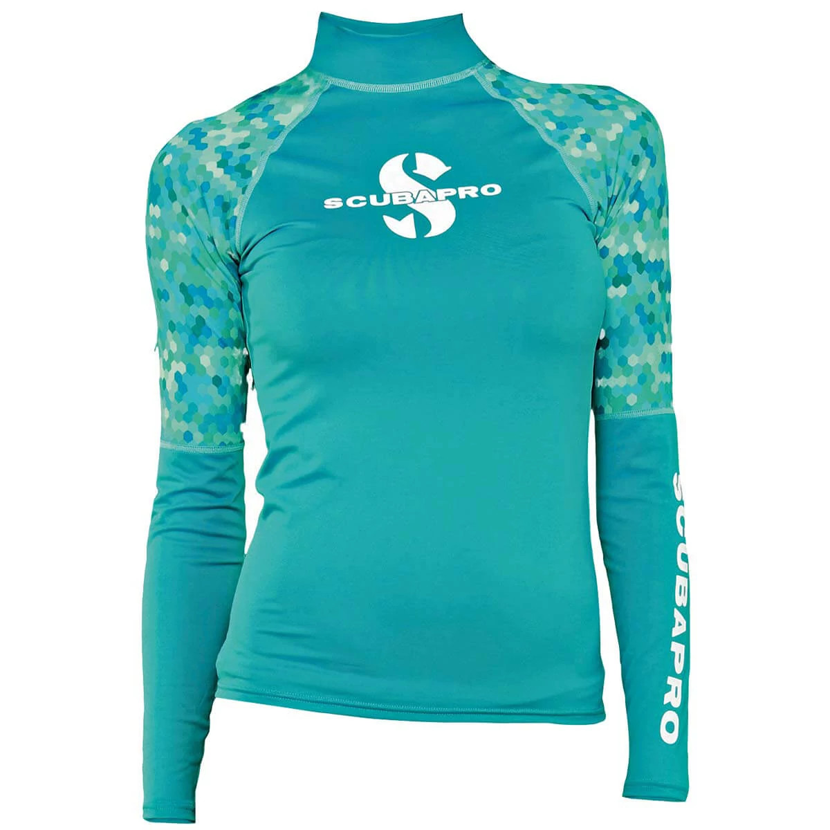 ★andar★ Pool & Beach Rash Guard Logo UPF 50 Long Sleeve Rash Guard, Women, Caribbean, XL - SCUBAPRO