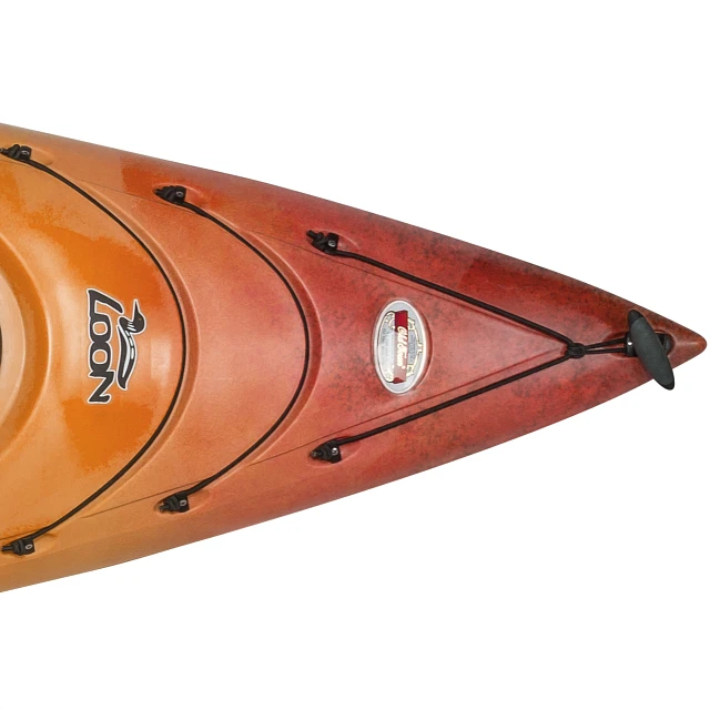 Front bungees and carry handle on bow of Loon 106 kayak